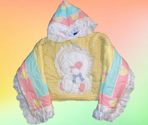 LACE PUPPY PARTIAL CROPPED HOODIE