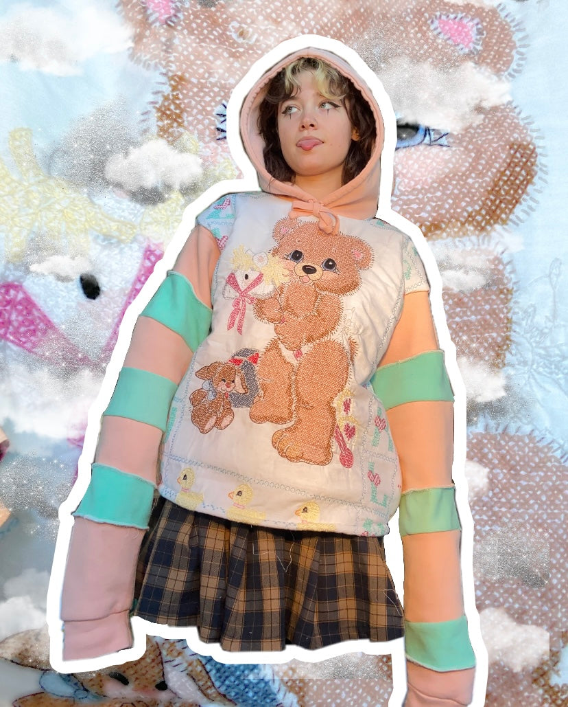 CROSS STITCH TEDDY HOODIE