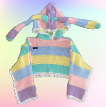 Load image into Gallery viewer, CROCHET BUNNY CROPPED HOODIE

