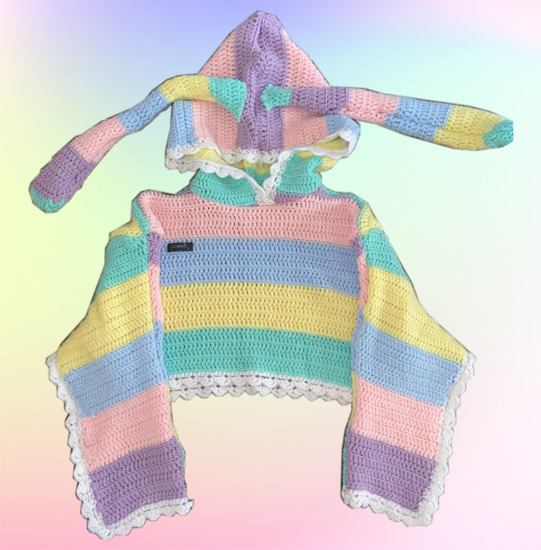 CROCHET BUNNY CROPPED HOODIE