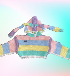 CROCHET BUNNY CROPPED HOODIE